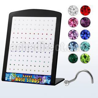 brs103 316l steel nose screw with assorted colored crystal top