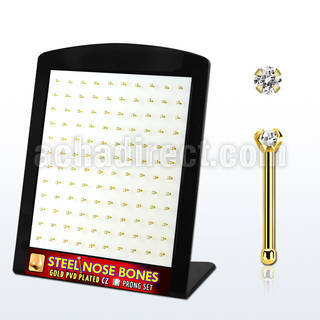 brs125 display w gold plated steel nose bones w 2mm clear czs