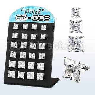brsczsq silver ear stud with clear prong set square cz stone