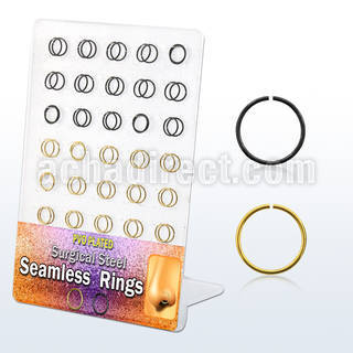 brsel7 display w 60 pcs anodized 316l steel seamless rings, 20g
