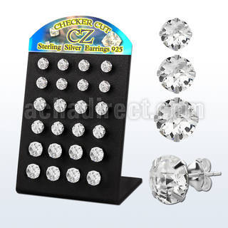 brsf displays w 12 prs. of checker cut cz silver ear studs
