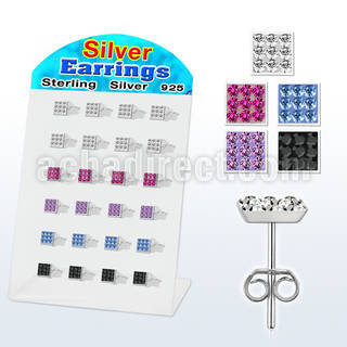 brsfd1 silver earring with 7mm square top with ferido crystals