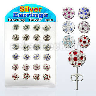 brsfd2 silver earring 8mm ball with ferido glued crystals