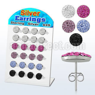 brsfd4 silver earring 9mm round design w ferido glued crystal