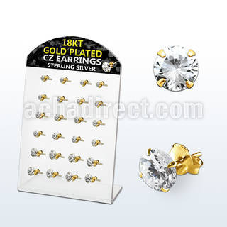 brsgp1 silver ear stud w 18k gold plating prong cz stone
