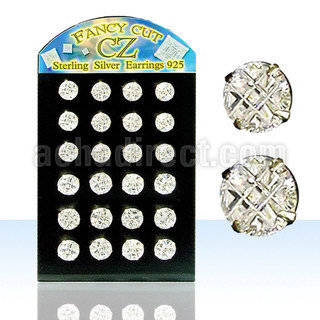 brsv9g display 12 pares piercings oreja plata esterlina zirconia corte lujoso redondas claras 9mm 10mm venta