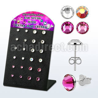 brsvfbm display w silver ear studs w extra flat crystal tops