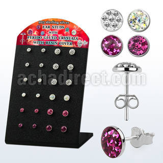 brsvfrm display w silver ear studs w crystal top w resin cover