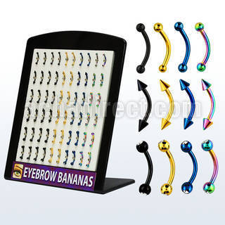 brte display 60 bananas ceja acero 316l anodizado bolas conos bolas joya bisel 3mm 8mm al por mayor