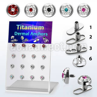 brtsa10 board w titanium g23 dermal anchors w multi crystal dot