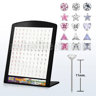 brzymm silver bend it urself nose stud w prong colored cz stone
