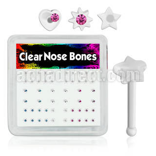 bxa16 caja piercings nariz hueso acrilicos transparentes formas 3mm cristal centro 1 4mm distribuidor mayorista