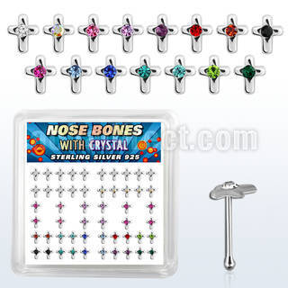 bxcrm silver nose bone with cross top w 1 5mm crystal center