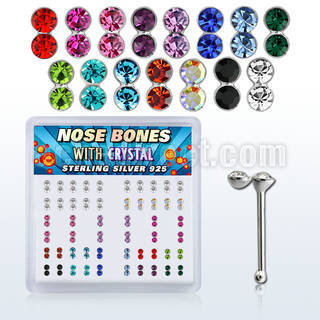 bxdbm silver nose bone with round colored twin crystal