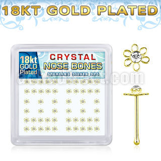 bxfl2cg 18k gold plated silver nose bones clear flower