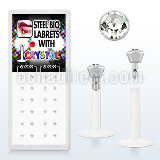 bxljy1 clear bioflex labret w push in 316l steel crystal top