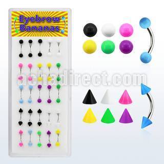 bxmbj1 caja display 25 bananas ceja acero quirurgico bolas conos 3mm colores solidos 8mm distribuidor