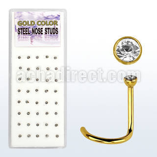 bxns3 gold anodized 316l nose screw w clear round crystal top