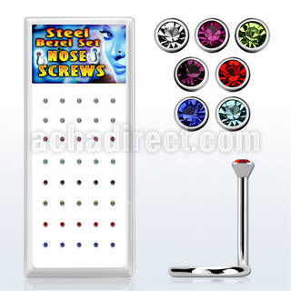 bxs106 caja display 40 piercing nariz l acero 316l 1mm cristal bisel 2 5mm distribuidor