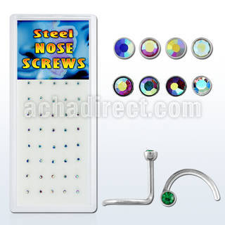 bxs107 316l steel nose screw w ab colored bezel crystal top