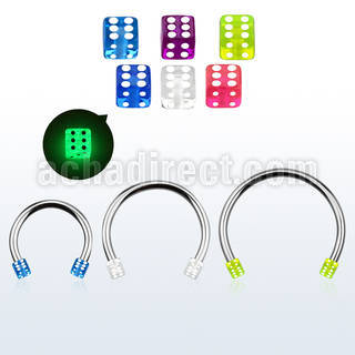 cbegldil xxl steel circular barbell 16g 3mm glow in the dark dice
