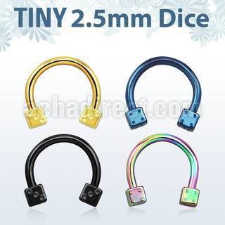 cbetdi25 anodized 316l steel circular barbell with 2 5mm dices