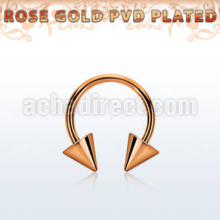 cbettcn5 rose gold pvd plated steel circular barbell w 5mm cones