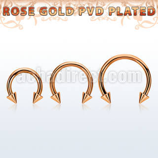 cbettn25 rose gold pvd plated steel circular barbell w 2.5mm cone
