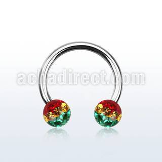 cbfr5r 316l steel circular barbell w rasta stripes crystal ball