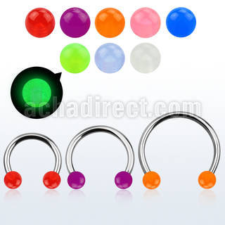 cbglb5l xxl steel circular barbell 14g 5mm glow in the dark ball