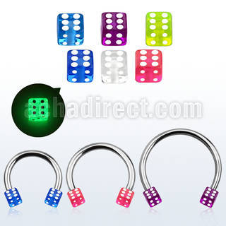 cbgldi4l xxl steel circular barbell 14g 4mm glow in the dark dice