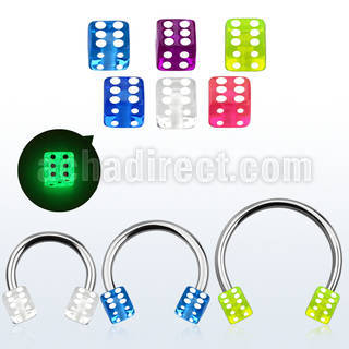 cbgldi5l xxl steel circular barbell 14g 5mm glow in the dark dice