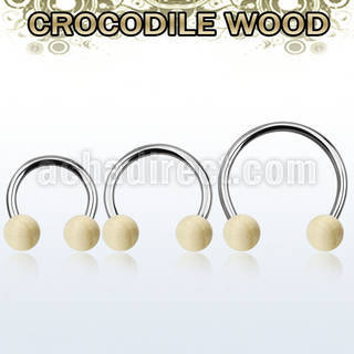 cbmcr8l xxl steel circular barbell 14g w 8mm crocodile wood ball