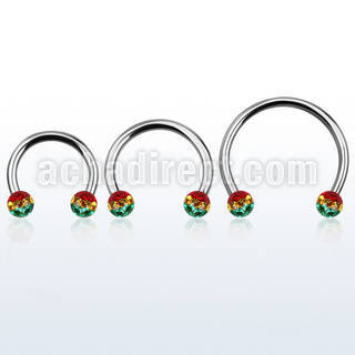 cbmfr5l xxl steel cbr, 14g w 5mm ball w rasta color stripes