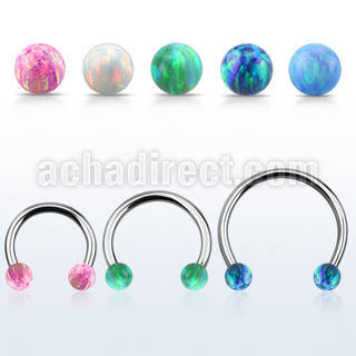 cbmop5l xxl steel circular barbell, 14gw 5mm synthetic opal ball