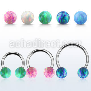 cbmop8l xxl steel circular barbell, 14gw 8mm synthetic opal ball