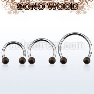 cbmsn5l xxl steel circular barbell, 14g w 5mm sono wood balls