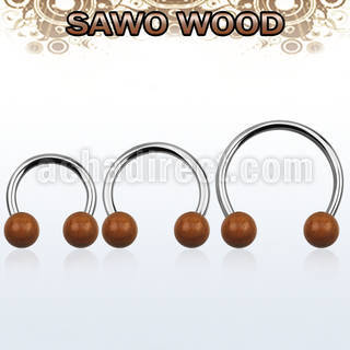 cbmsw8l xxl steel circular barbell, 14g w 8mm sawo wood balls