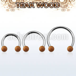 cbmte5l xxl steel circular barbell, 14g w 5mm teak wood balls