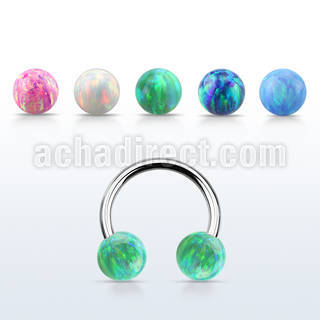 cbop6 316l steel circular barbell w 6mm synthetic opal balls