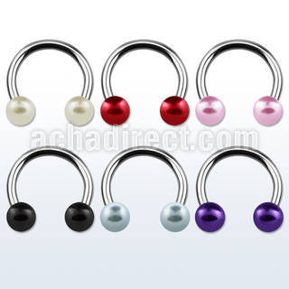 cbpr 316l steel circular barbell with 5mm faux pearl balls