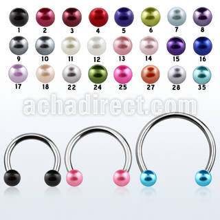 cbprl xxl steel circular barbell, 14g w 5mm faux pear balls