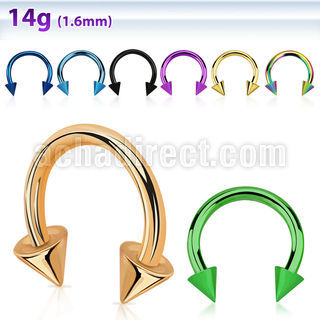 cbtcnm anodized 316l steel circular barbell, 14g w 2 4mm cones