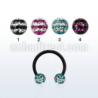 cbtfr5d anodized 316l circular barbell w tri line crystal ball