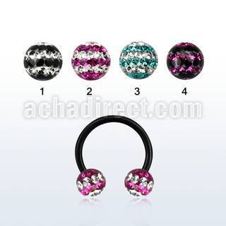 cbtfr6d anodized 316l circular barbell w tri line crystal ball