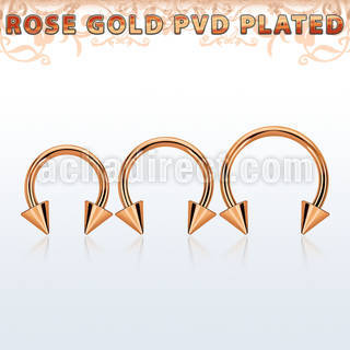cbttcn rose gold pvd plated steel circular barbell w 5mm cones