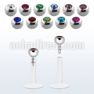 clear bio flexible labret w a 3mm bezel set jewel ball