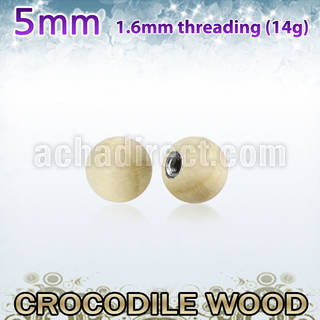 crball5 5mm crocodile wood ball with 316l steel 1.6mm threading
