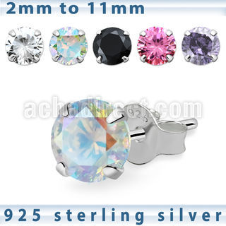 czrdm silver ear studs with round prong set cz stone