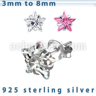 czstm silver ear studs with star prong set cz stone